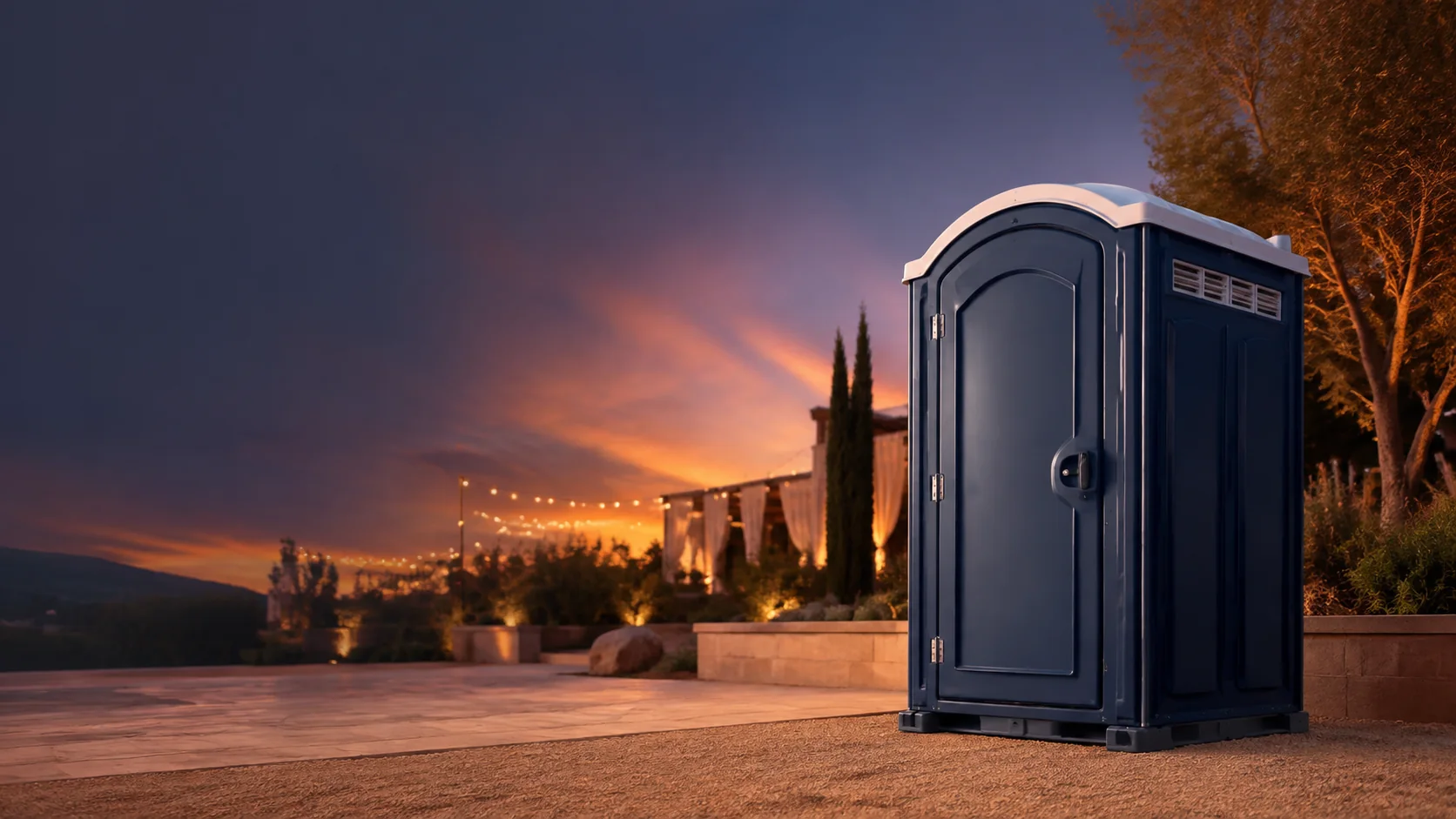 Portable restroom shown for rental planning in Farmington, NM